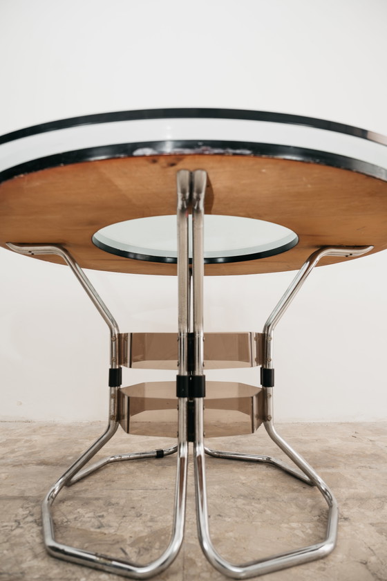 Image 1 of Dining table in acrylic steel, wood and smoked glass, 1970s design
