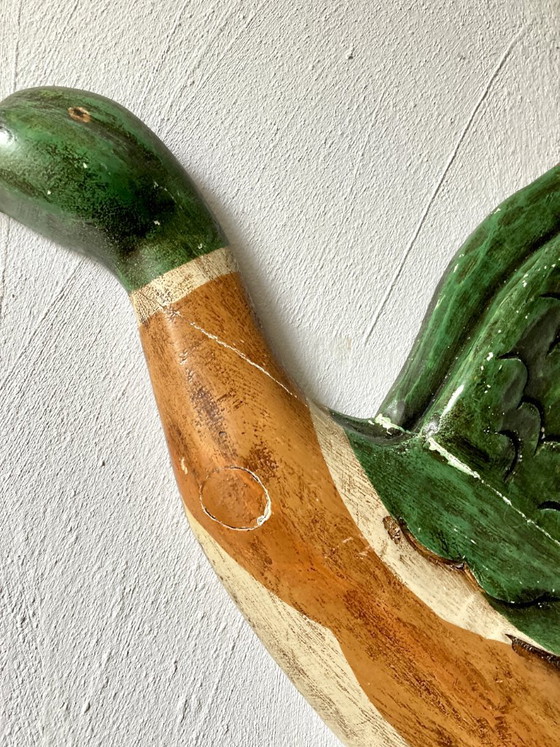 Trio di anatre germano reale in legno intagliato e dipinto, Decorazione murale, Decorazioni murali, Verde (foto 7 di 19)