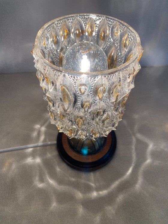 Vintage 1970s Amber Pressed Glass Table Lamp (photo 4 of 9)