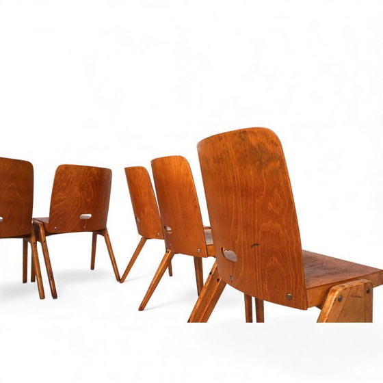 Image 1 of Set aus 6 stapelbaren Esszimmerstühlen im Bauhaus-Stil, 1960