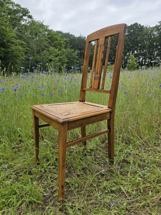 Image 1 of Art Deco eiken stoelen met rieten zitting set van 2