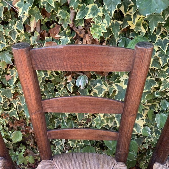 Image 1 of Ensemble de 4 chaises paillées artisanales en chêne massif