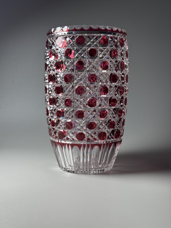 Image 1 of Rare Hand-Cut Overlay Crystal Vase in Ruby – Cristallerie de Lorraine, 1930s