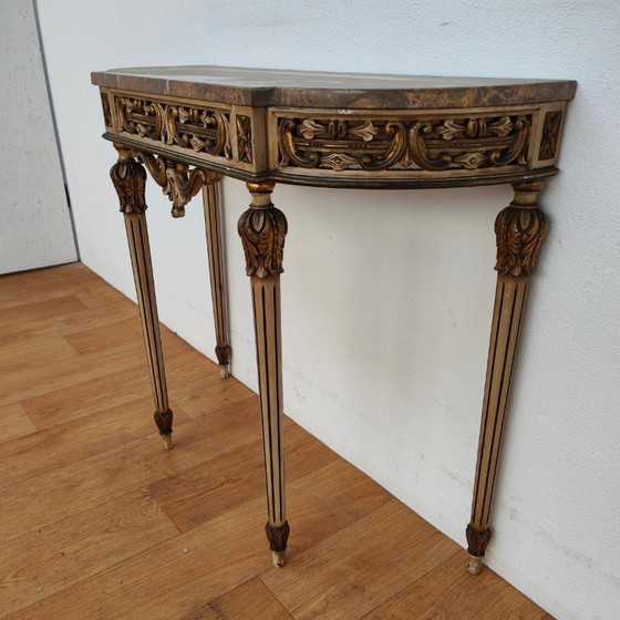 Image 1 of Vintage wall console, side table, console table with marble top. Italian