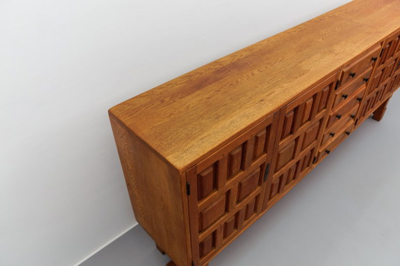 Image 1 of Large Screwless Sideboard in Carved Oak, Spain, 1960s