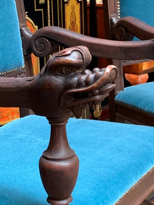 Coppia di poltrone in stile rinascimentale – fauteuils, Wood (photo 2 of 5)