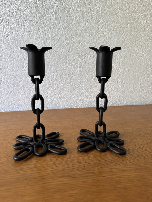 60's Brutalist Wrought Iron Candleholders