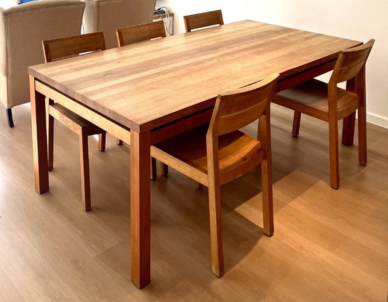 Image 1 of Solid Oak Dining Table & 6 Chairs