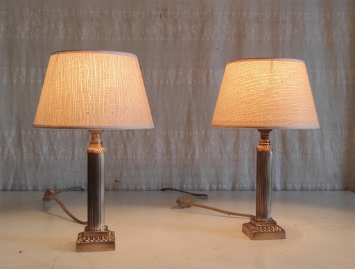 Neoclassical table lamps in gilt brass - mid-20th century