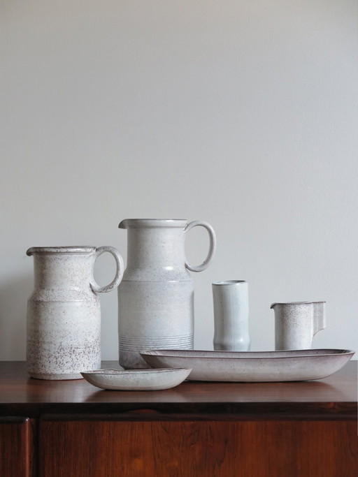 Vaso e piatti in ceramica di Alessio Tasca, anni '70, set di 6