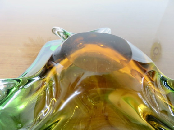 Image 1 of Large Murano glass trinket tray in green, amber and clear, 1960s-70s