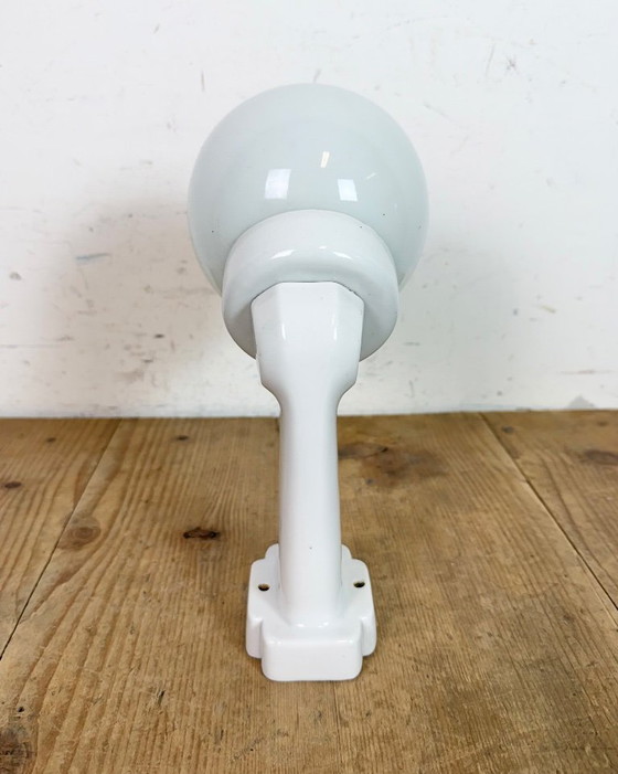 Image 1 of Vintage White Porcelain Wall Light with Milk Glass, 1950s