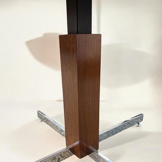Image 1 of Mid - Century / Space Age side / coffee table with round veneered solid wood table top on veneer-clad chrome base