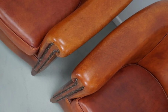 Image 1 of Vintage Nederlandse cognackleurige leren clubfauteuil, set van 2