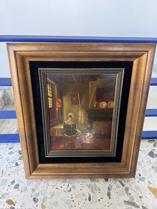 Classic oil painting in Old Dutch style – schilderijen tekeningen, Wood