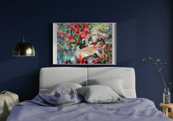 Original Oil Painting Abstract Figurative Girl Flowers Morning Symphony – Paintings & Drawings, Canvas (photo 3 of 13)