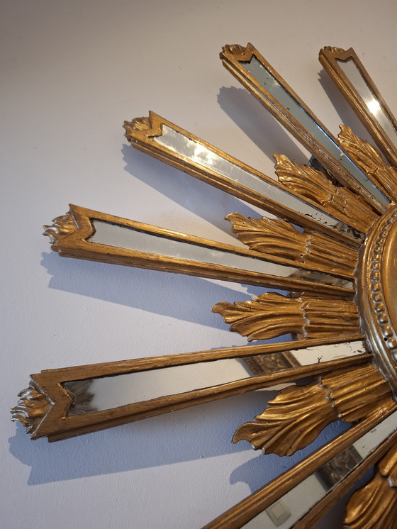 Image 1 of Miroir soleil en bois de 85cm XXL de 1962 estampé convexe 