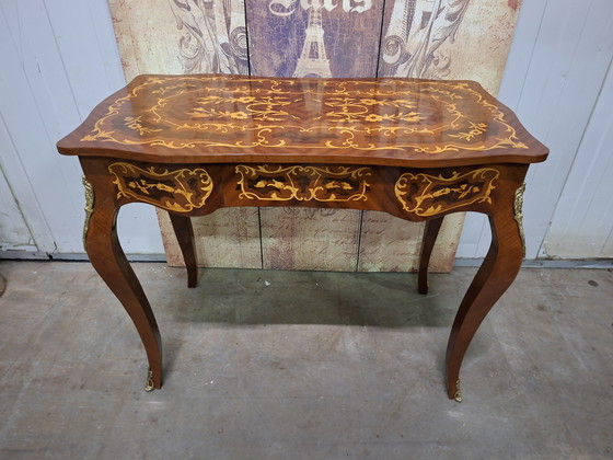 Image 1 of Antieke barok stijl schrijftafel, console damesbureau, kaptafel  met inlegwerk afm: 98x54cm en 79cm hoog.