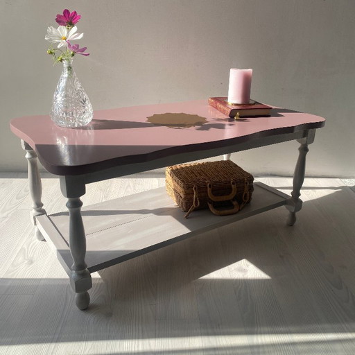 Vintage rustic pink and gold coffee table