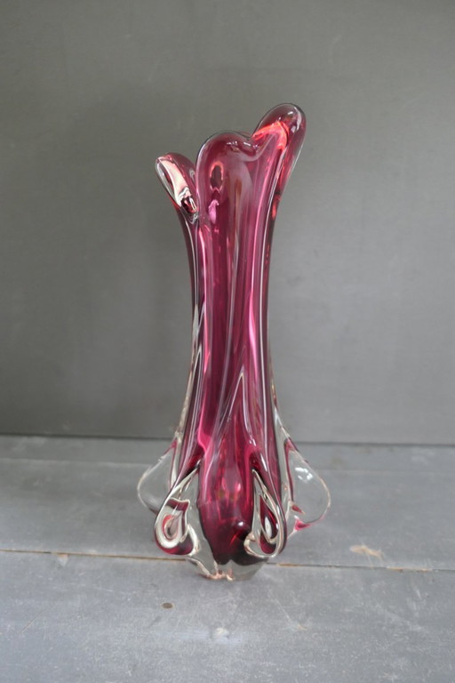 Vintage Chambord Fratelli Toso Murano vase wine red