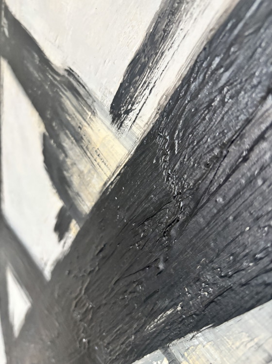 Kunstkartel Hand-Painted Abstract Painting 100 X 100 Cm | Black Off White Cream – Paintings & Drawings, Canvas (photo 3 of 6)