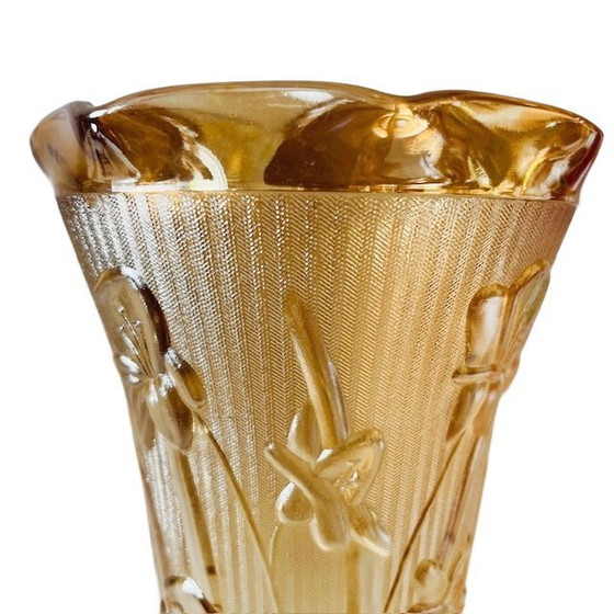 Image 1 of Paire de vases vintage Jeanette en verre Carnival, motif pêche, style Art déco, années 1930