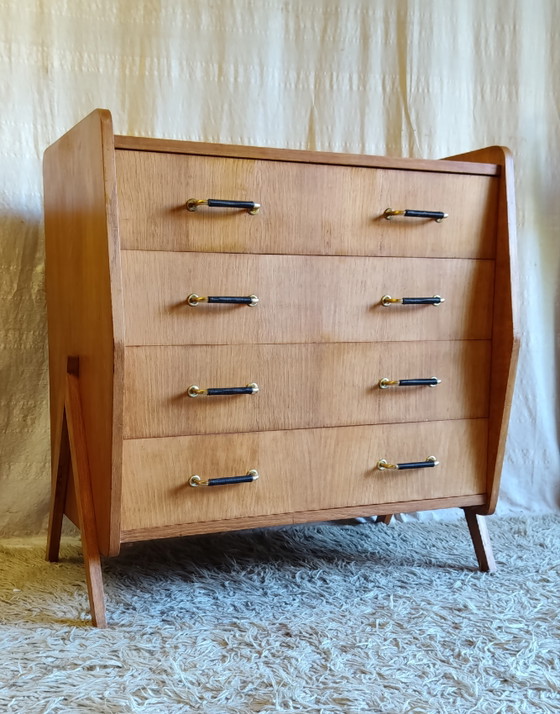 Cassettiera in Legno con Piedini a Compasso - Anni '50/'60 – Cassettiere, Wood (photo 2 of 10)