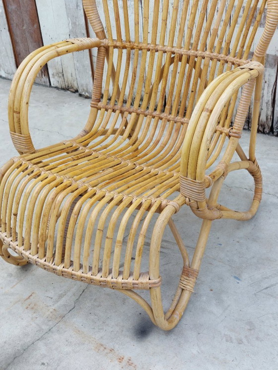 Image 1 of Set of vintage armchair and table in rattan by Rohe Noordwolde, 1960s