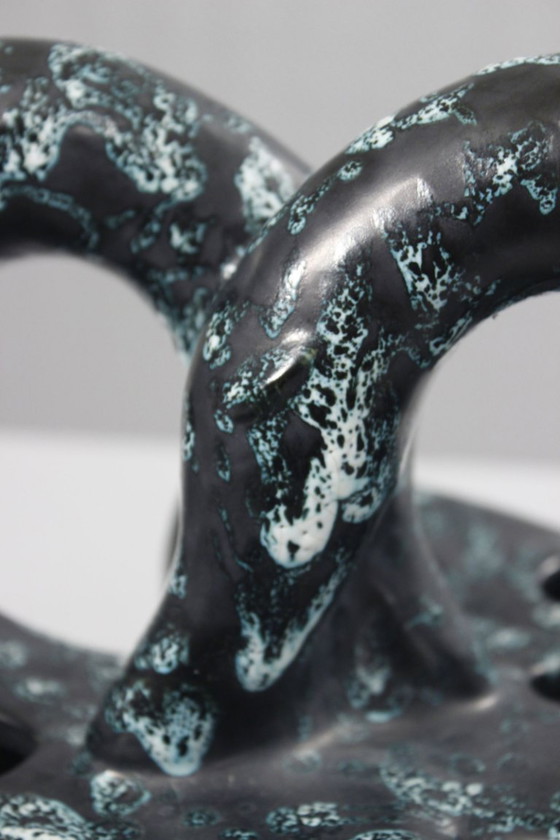 Image 1 of Sauveur Lunetta in Vallauris - Impressive flower frog forming entwined swans, 1950s