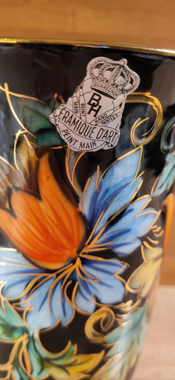 Vintage Vase Hubert Bequet Quaregnon - Hand-Painted with Gold – Ceramic (photo 5 of 15)