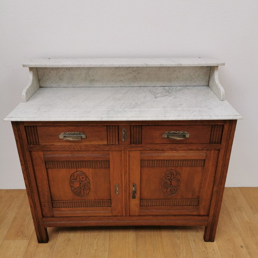 Vintage Antiek Frans Dressoir Commode Ladekast Badkamermeubel Met Marmer Blad