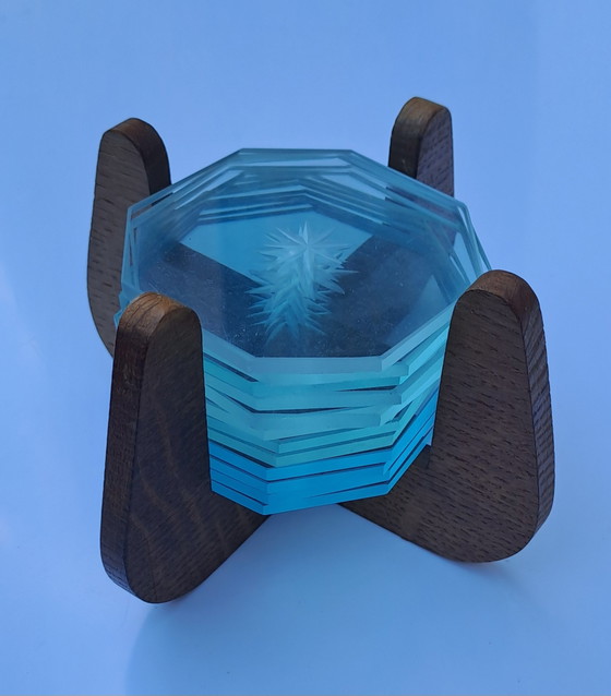 Image 1 of 12 x vintage glass coasters from the 1950s
