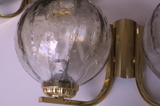 Image 1 of Mid Century Pair of Brass and Glass Double Wall Lights, 1970s