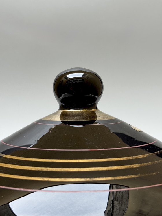 Image 1 of Grande bomboniera in vetro nero, serie "Mimosa" - Boom, Belgio Art Déco - Vetro ialitico -