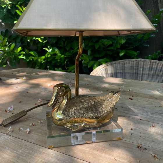 Image 1 of Brass Duck Table Lamp Vintage 70s on Acrylic Base