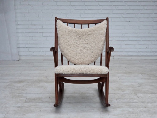 1960s, Danish Rocking Chair By Frank Reenskaug, Model 182, Sheepskin. – schommelstoelen, Wood (photo 2 of 17)