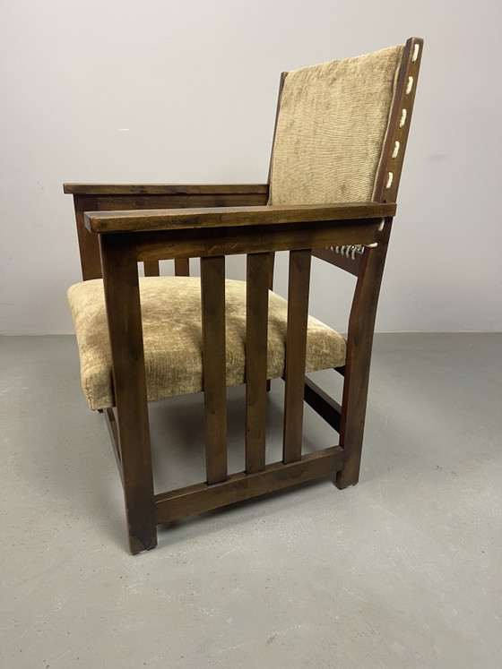 Antieke Nederlandse Haagse School Eiken Fauteuil van L.O.V. Meubelfabriek, Oosterbeek. Nederland, jaren (photo 10 of 11)
