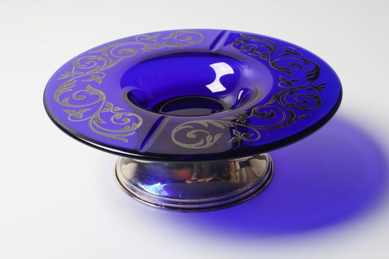Image 1 of Mid-cetury Rare Cobalt Blue Crystal and Silver Bowl / Fani Argento / Florence / Italy / 1930s