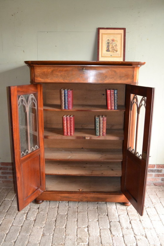Image 1 of Antique mahogany wood display case / gate cabinet.