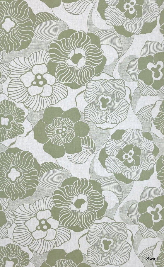 14293 Vintage Floral Wallpaper Olive Green White Retro – Wall decoration (photo 5 of 7)