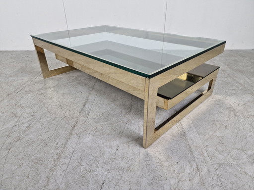 Table basse vintage Belgochrom à feuilles d'or