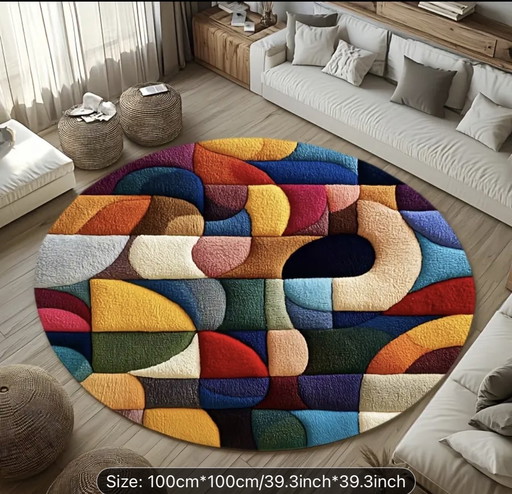 Geometric Colorful Abstract Round Mat