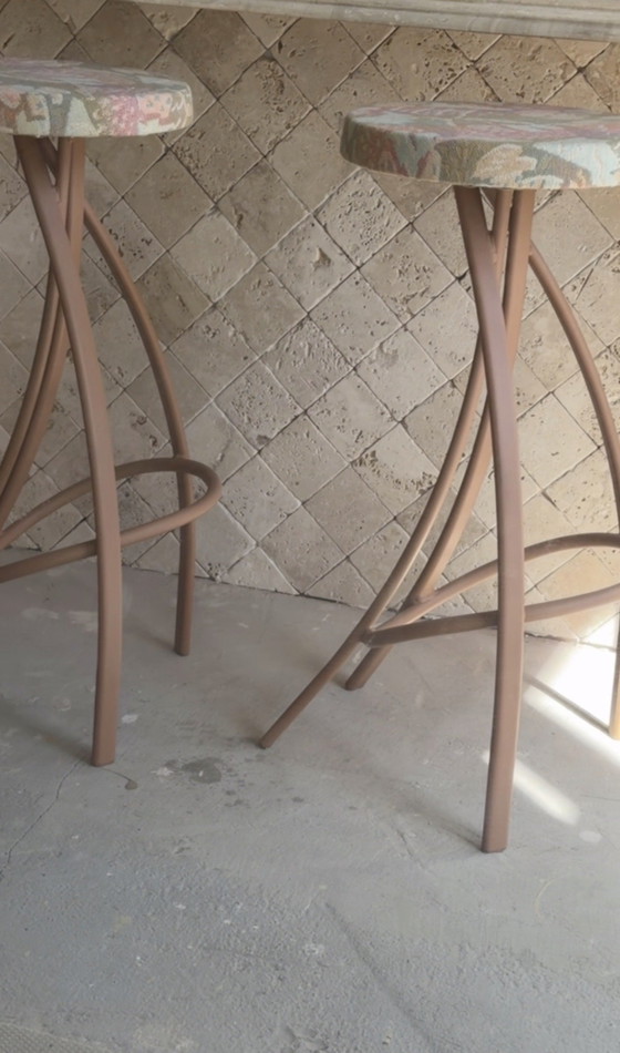 Magnifiques Tabourets de Bar Rétro 3 Pièces – Iron, Textile (photo 7 of 8)