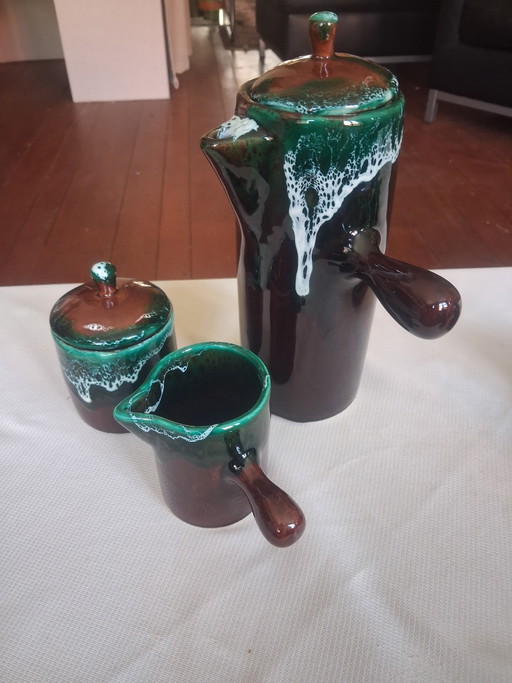 Wunderschönes Vintage-Kaffeeservice von Vallauris – Keramik der 1960er Jahre, Modell „Fat Lava“ – 15-teilig