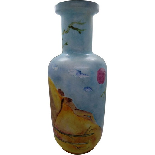 Vase vintage en opaline peinte
