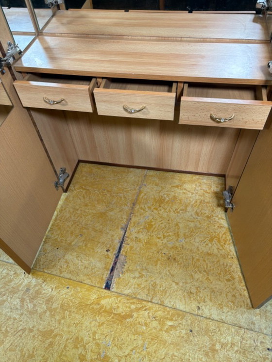 Image 1 of Vintage Hollywood-Style Italian Walnut-Effect Dressing Table / Cabinet   Glamorous • Mirrored Interior • Stylish Storage Add a t