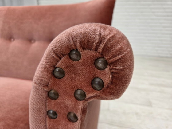 Image 1 of 1970s, Danish 2-seater sofa, original salmon pink furniture velour, beech wood.