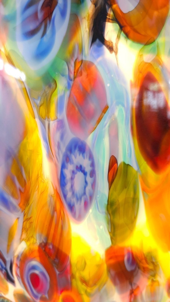 Image 1 of Imposante XL Ilu di Vetro glazen vloerlamp met bonte kleuren en motieven, Millefiori lamp, vintage glazen kleurrijke egg lamp