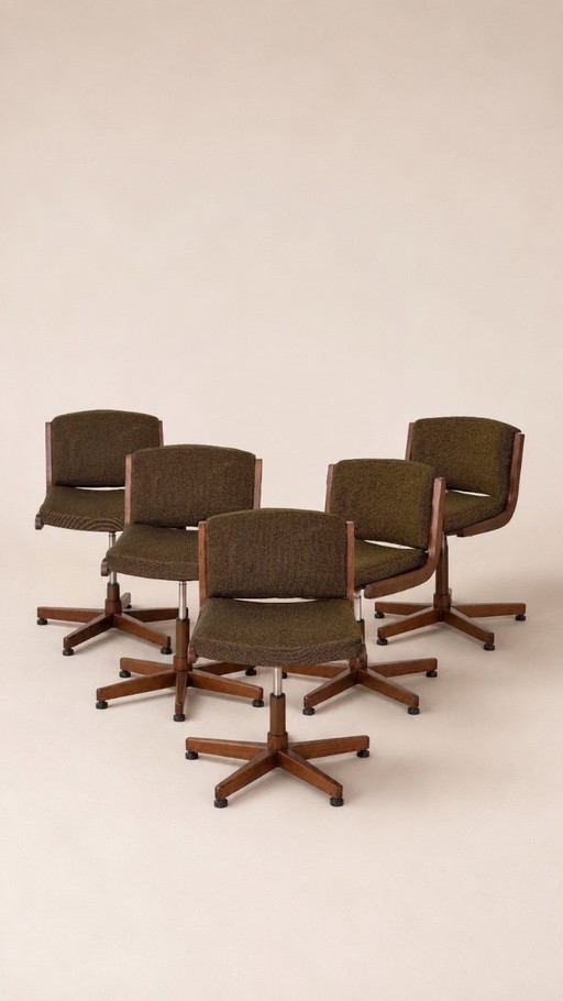 Set van 5 design bureaustoelen van massief hout