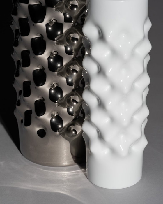 Image 1 of Vaso vintage Rosenthal Studio-Line "Vibrations" Duo Dieter Mankau argento e bianco
